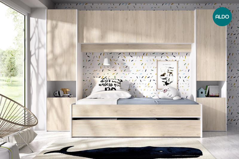 Designerski pokój dziecięcy, łóżka dziecięce z nadstawką, dla dwójki dzieci Kwai