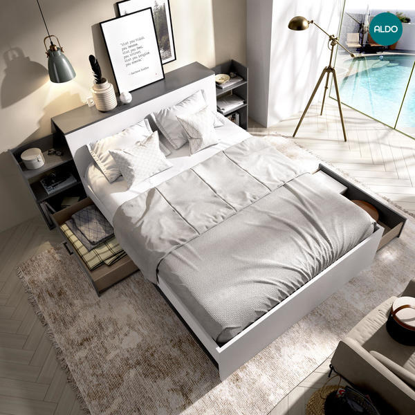 Łóżko Design w kontrastujących odcieniach Ely grafit, biały