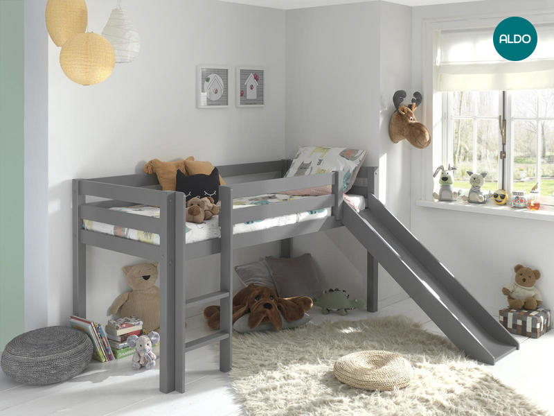 Łóżko dla dzieci ze zjeżdżalnią Pino szary