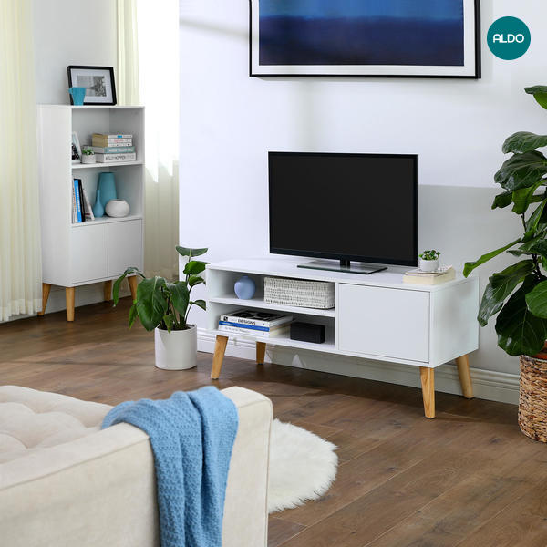Stolik pod telewizor w tradycyjnym skandynawskim wzornictwie LTV biały