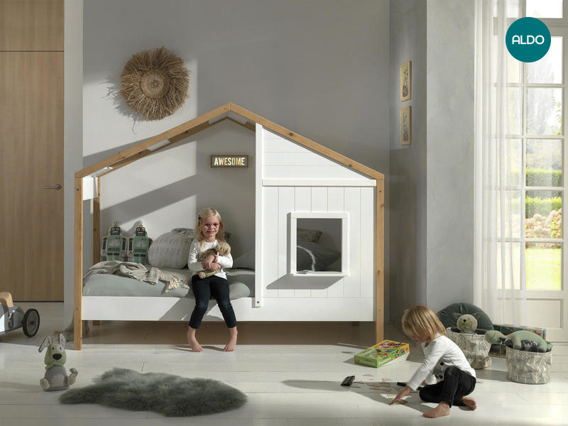 Łóżko dziecięce z litego drewna Babs white, natural II