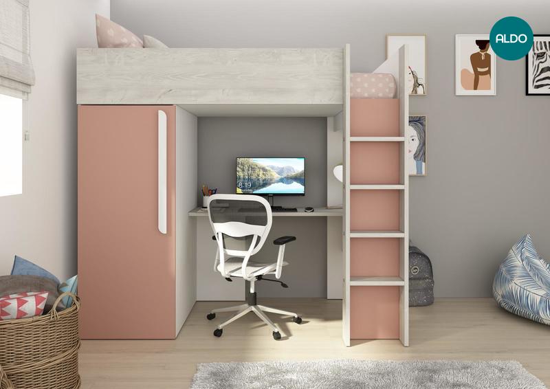 Łóżko piętrowe z biurkiem Bo9 - cascina, pink