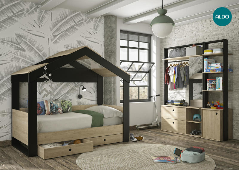 Łóżko dla dzieci z przestrzenią w kształcie domu Duplex